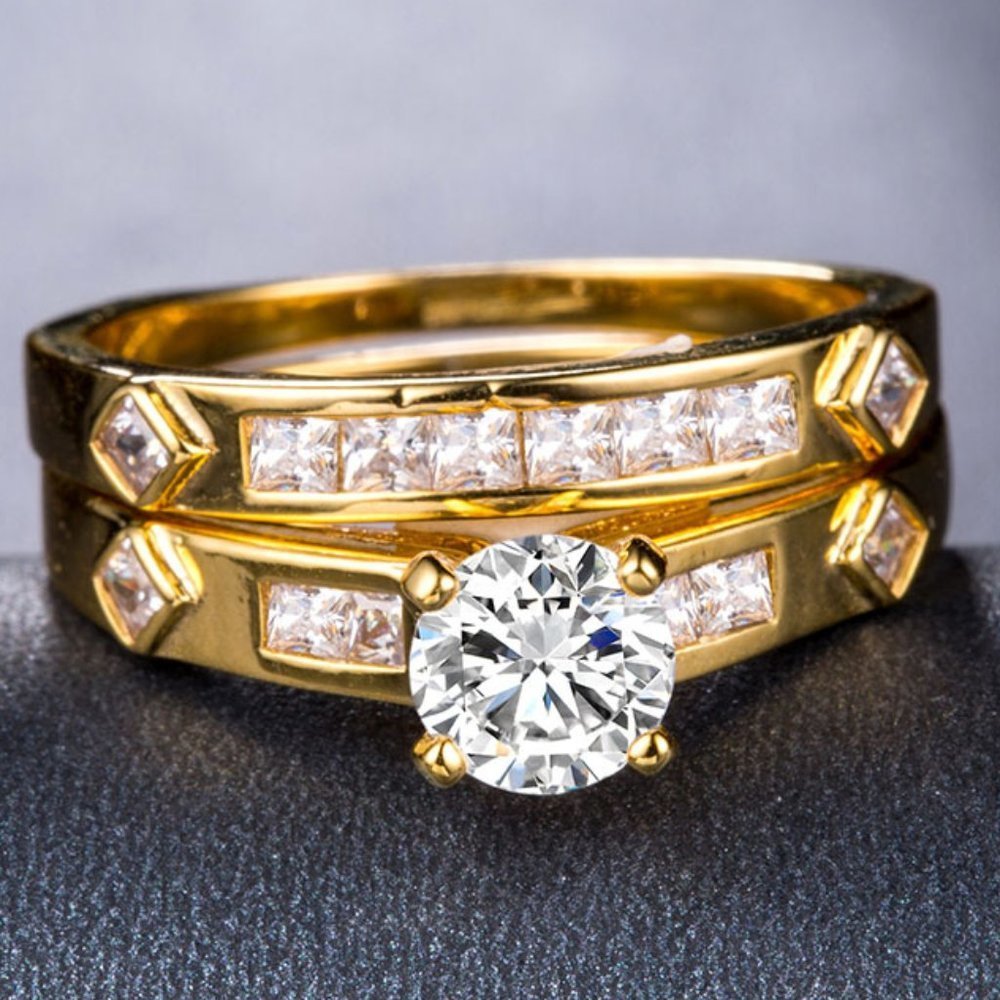 💞 Pieces Cubic Zirconia Stylish Wedding Couple Ring, FB16FA1019 - Picture 2 of 4